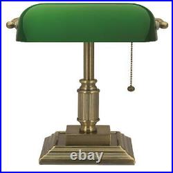 Vintage Bankers Lamp Green Shade Desk Antiques Glass Table Light Home Lampshades