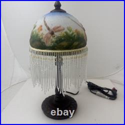 Vintage Beaded Boudoir Style Table Lamp Butterfly Glass Shade with Tassels Vintage Beaded Boudoir Style Table Lamp Butterfly Glass Shade with Tassels