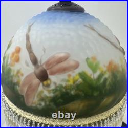 Vintage Beaded Boudoir Style Table Lamp Butterfly Glass Shade with Tassels