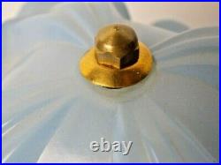 Vintage Beautiful Blue Satin Frosted Glass Figural Boudoir Lamp Trinket Box EUC