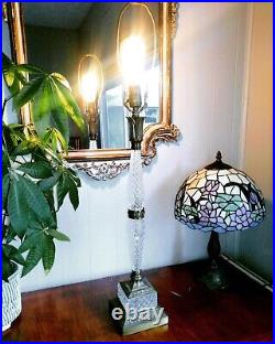 Vintage Beautiful Hollywood Regency Cut Glass and Brass Table Lamp 26 Tall
