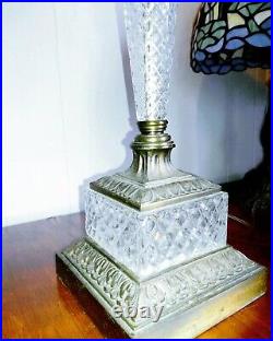 Vintage Beautiful Hollywood Regency Cut Glass and Brass Table Lamp 26 Tall