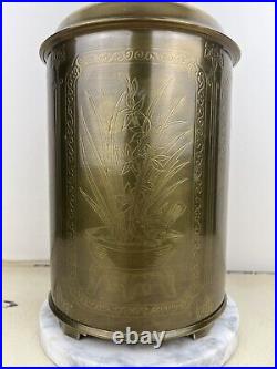Vintage Benko Etched Brass Tea Canister Table Lamp With Marble Base