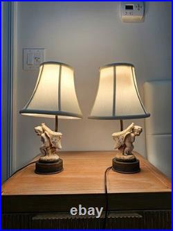 Vintage Bisque Porcelain Cherub Table Lamps Pair Ornate Metal Bases with Shades Vintage Bisque Porcelain Cherub Table Lamps Pair Ornate Metal Bases with Shades