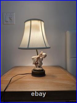 Vintage Bisque Porcelain Cherub Table Lamps Pair Ornate Metal Bases with Shades