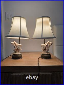 Vintage Bisque Porcelain Cherub Table Lamps Pair Ornate Metal Bases with Shades Vintage Bisque Porcelain Cherub Table Lamps Pair Ornate Metal Bases with Shades
