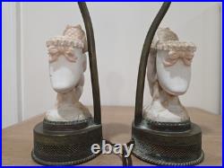 Vintage Bisque Porcelain Cherub Table Lamps Pair Ornate Metal Bases with Shades