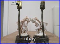 Vintage Bisque Porcelain Cherub Table Lamps Pair Ornate Metal Bases with Shades Vintage Bisque Porcelain Cherub Table Lamps Pair Ornate Metal Bases with Shades