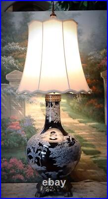 Vintage Black Porcelain Table Lamp made from William Sonoma Vase Fancy Shade