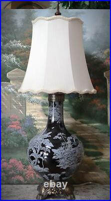 Vintage Black Porcelain Table Lamp made from William Sonoma Vase Fancy Shade