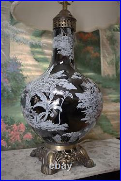 Vintage Black Porcelain Table Lamp made from William Sonoma Vase Fancy Shade Vintage Black Porcelain Table Lamp made from William Sonoma Vase Fancy Shade