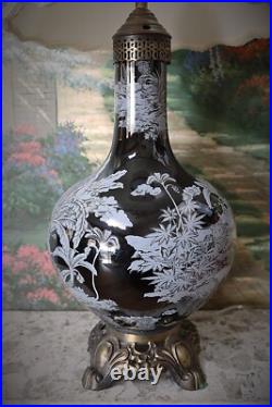 Vintage Black Porcelain Table Lamp made from William Sonoma Vase Fancy Shade Vintage Black Porcelain Table Lamp made from William Sonoma Vase Fancy Shade