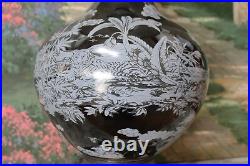 Vintage Black Porcelain Table Lamp made from William Sonoma Vase Fancy Shade