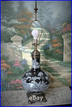Vintage Black Porcelain Table Lamp made from William Sonoma Vase Fancy Shade