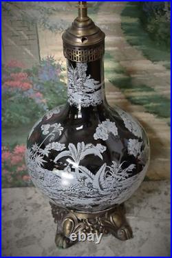 Vintage Black Porcelain Table Lamp made from William Sonoma Vase Fancy Shade