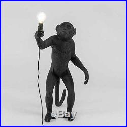 Vintage Black Resin Standing Monkey Table Light Desk Lamp Fixture Bedroom Study