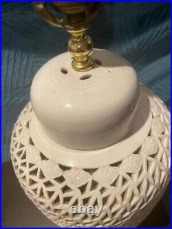 Vintage Blanc de Chine White Porcelain Reticulated Lamp Cherry Blossoms