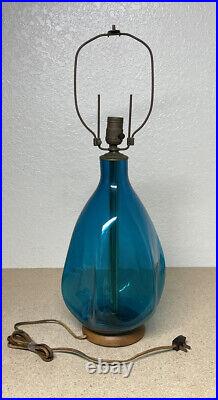 Vintage Blenko Handmade Glass Table Lamp in Turquoise MCM Design