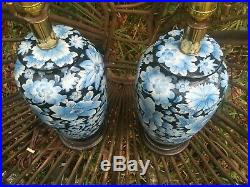Vintage Blue Floral Porcelain Oriental Ginger Jar Lamps Frederick Cooper Style