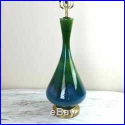 Vintage Blue Green Drip Glaze Ceramic Lamp Mid Century Modern 60s