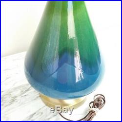 Vintage Blue Green Drip Glaze Ceramic Lamp Mid Century Modern 60s