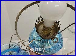 Vintage Blue Rose Carnival Glass Gone with the Wind Victorian Electric Lamp