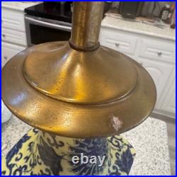 Vintage Blue Yellow Chinoiserie Porcelain Oriental Asian Decor Table Lamp EUC