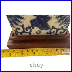 Vintage Blue Yellow Chinoiserie Porcelain Oriental Asian Decor Table Lamp EUC