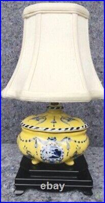 Vintage Blue & Yellow French Provincial Toile Porcelain Lamp
