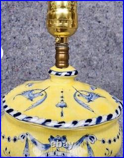 Vintage Blue & Yellow French Provincial Toile Porcelain Lamp