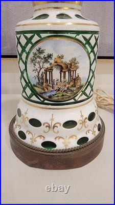 Vintage Bohemian Cut to Green Glass Table Lamp 35.5 Czech Style 2 Light