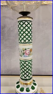Vintage Bohemian Cut to Green Glass Table Lamp 35.5 Czech Style 2 Light