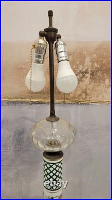 Vintage Bohemian Cut to Green Glass Table Lamp 35.5 Czech Style 2 Light