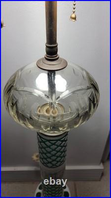 Vintage Bohemian Cut to Green Glass Table Lamp 35.5 Czech Style 2 Light