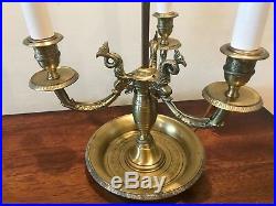 Vintage Bouillotte Brass Table Lamp French Empire Style with Adjustable Red Tole