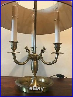 Vintage Bouillotte Brass Table Lamp French Empire Style with Adjustable Red Tole