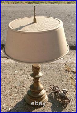 Vintage Brass 2-Light Table Lamp With White Metal Shade 18 Inch 4.5 Shade