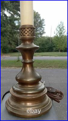 Vintage Brass 2-Light Table Lamp With White Metal Shade 18 Inch 4.5 Shade