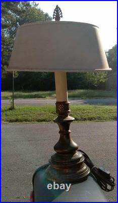Vintage Brass 2-Light Table Lamp With White Metal Shade 18 Inch 4.5 Shade