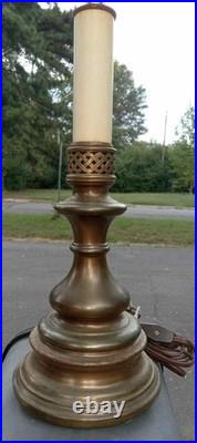 Vintage Brass 2-Light Table Lamp With White Metal Shade 18 Inch 4.5 Shade