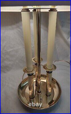 Vintage Brass 3 Candlestick Bouillotte Table Lamp with Pleated Shade