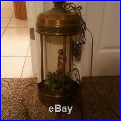 Vintage Brass Art Deco Nude Woman Taking Shower Hanging Electric Oil Lamp /Light