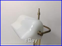 Vintage Brass Bankers Desk Lamp withMilk White Glass Shade and Marble Base