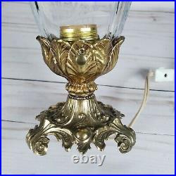 Vintage Brass Base Ornate 7.5 Table Lamp LL WMC Art Deco Hollywood Regency