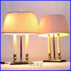 Vintage Brass Bouillotte Candlestick Table Lamp Pair Black Marble Colonial MCM