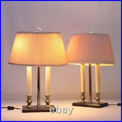 Vintage Brass Bouillotte Candlestick Table Lamp Pair Black Marble Colonial MCM