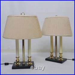 Vintage Brass Bouillotte Candlestick Table Lamp Pair Black Marble Colonial MCM