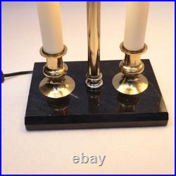 Vintage Brass Bouillotte Candlestick Table Lamp Pair Black Marble Colonial MCM