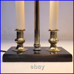Vintage Brass Bouillotte Candlestick Table Lamp Pair Black Marble Colonial MCM Vintage Brass Bouillotte Candlestick Table Lamp Pair Black Marble Colonial MCM
