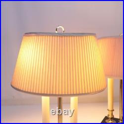 Vintage Brass Bouillotte Candlestick Table Lamp Pair Black Marble Colonial MCM